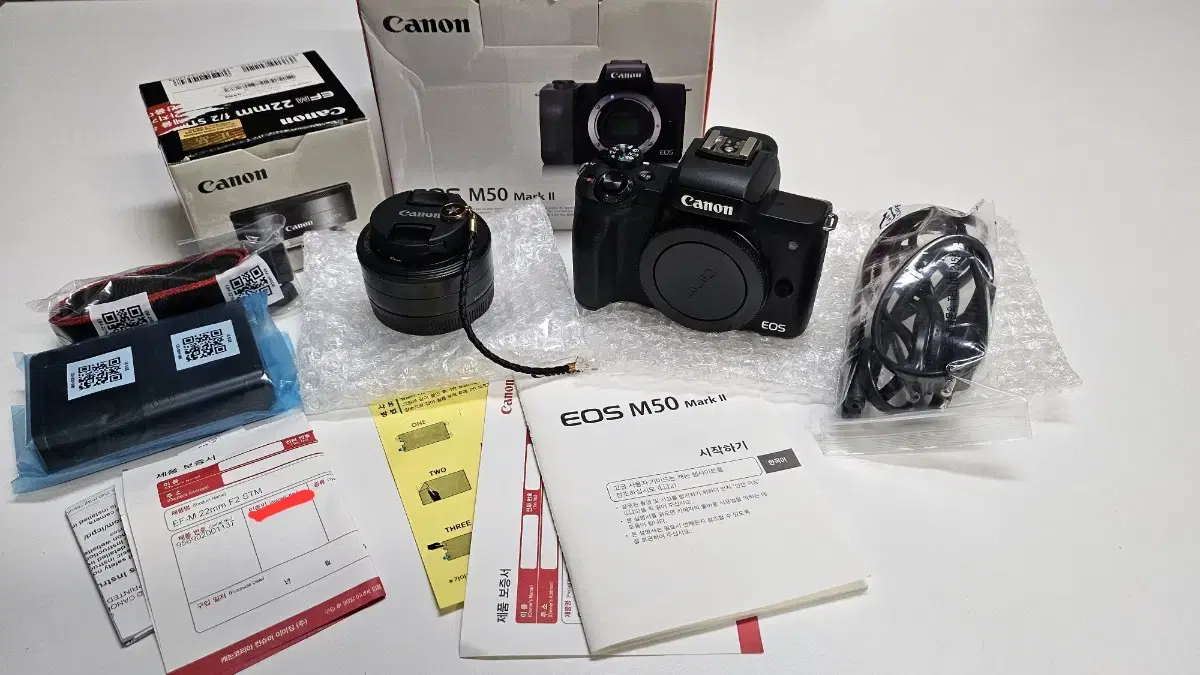 작례O 신품급 풀박스 캐논 eos m50 마크2 + 단렌즈 ef m 22